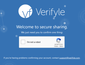 Image showing the welcome screen for Verifyle. It is asking whether the user is a robot.
