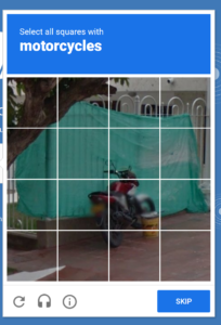 Image showing the captcha test where it asks to select the motorcycles